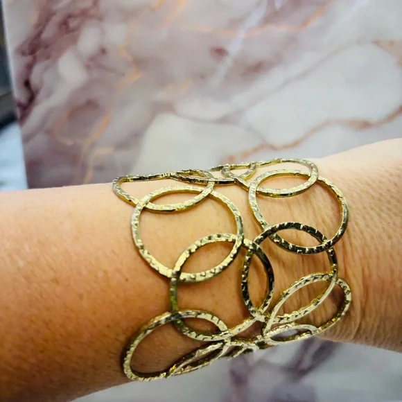Gas Bijoux Hammered Gold Plated Olympie Circles Rings Cuff
